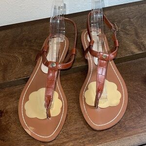 LRL Brown Alligator Print Leather & Gold Sandals Sz. 8